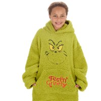 18C931: Kids Novelty Christmas Plush Oversized Hoodie- Grinch (One Size - 7-13 Years)